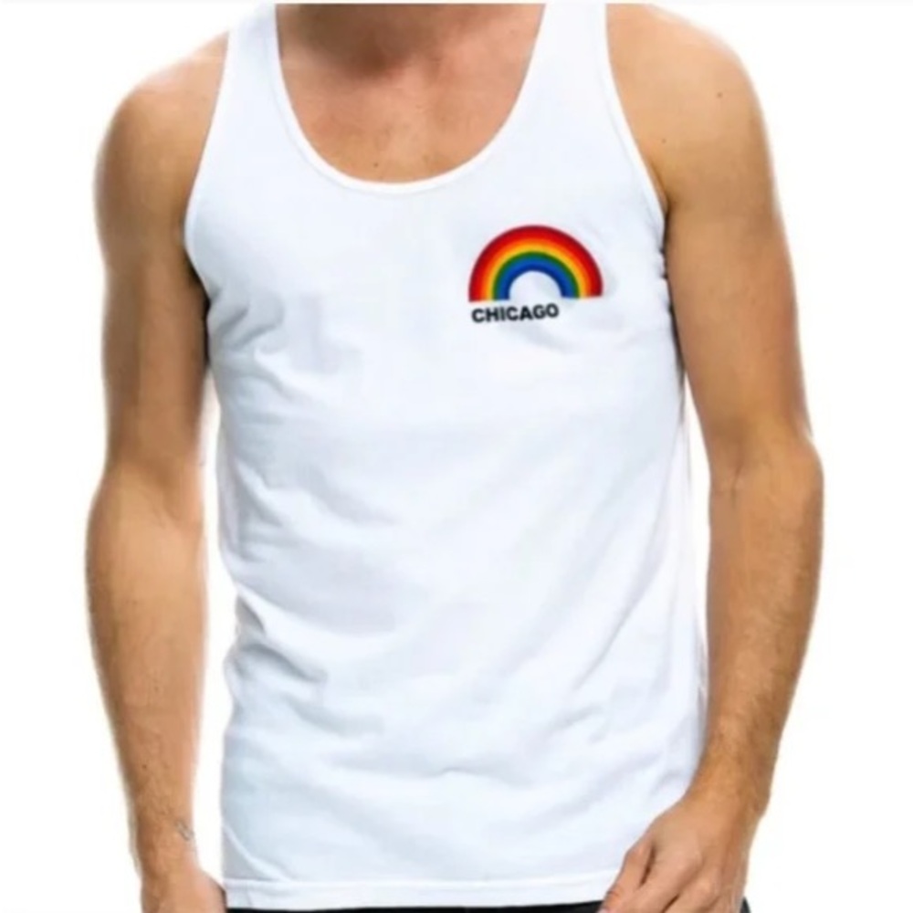 Aviator Nation RARE Unisex Chicago Rainbow Tank Top L